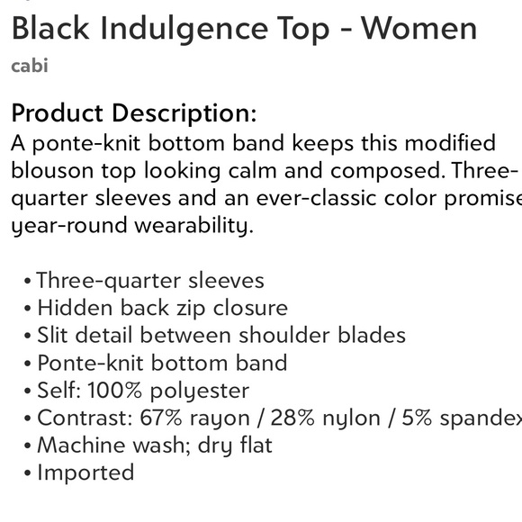 Like New CAbi Black Indulgence Top - Picture 4 of 5